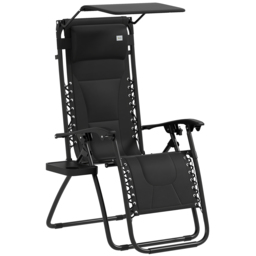 Outsunny Zero Gravity Lounger Chair, Folding Reclining Patio Chair with Shade Cover, Cup Holder, Cushion and Headrest for Poolside, Camping, Black