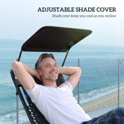 Outsunny Zero Gravity Lounger Chair, Folding Reclining Patio Chair with Shade Cover, Cup Holder, Cushion and Headrest for Poolside, Camping, Black - thumbnail 6
