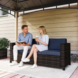 Outsunny 3 Seater Rattan Sofa All-Weather Wicker Weave Metal Frame Chair with Fire Resistant Cushio-Dark Blue - thumbnail 8
