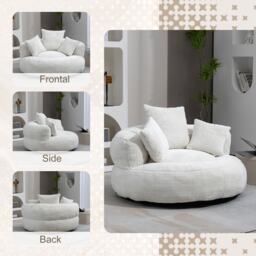 Modern Lazy Sofa Bean Bag Chair with Shredded Memory Foam, Chenille Fabric, Luxurious High Back Accent Chair, 108L x 108W x 52H cm, Beige - Aosom UK - thumbnail 7