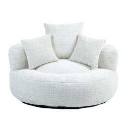 Modern Lazy Sofa Bean Bag Chair with Shredded Memory Foam, Chenille Fabric, Luxurious High Back Accent Chair, 108L x 108W x 52H cm, Beige - Aosom UK - thumbnail 2