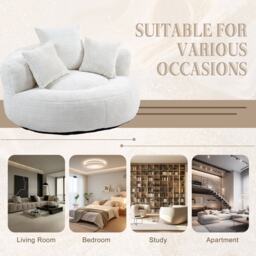 Modern Lazy Sofa Bean Bag Chair with Shredded Memory Foam, Chenille Fabric, Luxurious High Back Accent Chair, 108L x 108W x 52H cm, Beige - Aosom UK - thumbnail 8