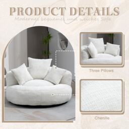 Modern Lazy Sofa Bean Bag Chair with Shredded Memory Foam, Chenille Fabric, Luxurious High Back Accent Chair, 108L x 108W x 52H cm, Beige - Aosom UK - thumbnail 6