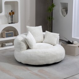 Modern Lazy Sofa Bean Bag Chair with Shredded Memory Foam, Chenille Fabric, Luxurious High Back Accent Chair, 108L x 108W x 52H cm, Beige - Aosom UK - thumbnail 1