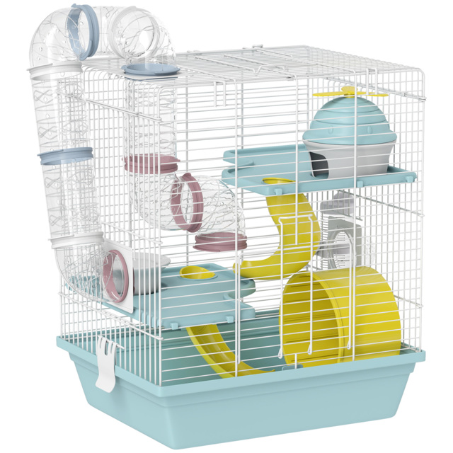 PawHut 3-Level Hamster Cage with Exercise Wheel, Water Bottle, Food Bowl, for Dwarf Hamsters, 34.5 x 27.5 x 41 cm, Blue - image 1