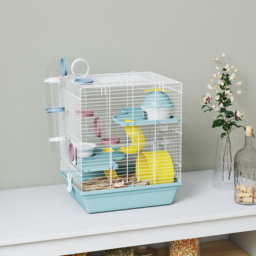 PawHut 3-Level Hamster Cage with Exercise Wheel, Water Bottle, Food Bowl, for Dwarf Hamsters, 34.5 x 27.5 x 41 cm, Blue - thumbnail 2