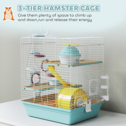 PawHut 3-Level Hamster Cage with Exercise Wheel, Water Bottle, Food Bowl, for Dwarf Hamsters, 34.5 x 27.5 x 41 cm, Blue - thumbnail 4