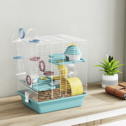 PawHut 3-Level Hamster Cage with Exercise Wheel, Water Bottle, Food Bowl, for Dwarf Hamsters, 34.5 x 27.5 x 41 cm, Blue - thumbnail 8