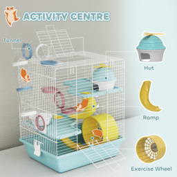 PawHut 3-Level Hamster Cage with Exercise Wheel, Water Bottle, Food Bowl, for Dwarf Hamsters, 34.5 x 27.5 x 41 cm, Blue - thumbnail 5