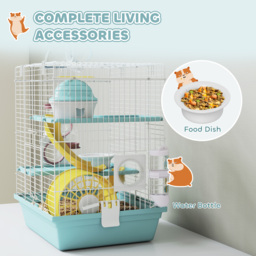 PawHut 3-Level Hamster Cage with Exercise Wheel, Water Bottle, Food Bowl, for Dwarf Hamsters, 34.5 x 27.5 x 41 cm, Blue - thumbnail 6