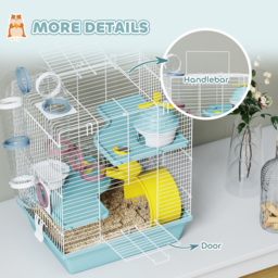 PawHut 3-Level Hamster Cage with Exercise Wheel, Water Bottle, Food Bowl, for Dwarf Hamsters, 34.5 x 27.5 x 41 cm, Blue - thumbnail 7