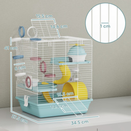 PawHut 3-Level Hamster Cage with Exercise Wheel, Water Bottle, Food Bowl, for Dwarf Hamsters, 34.5 x 27.5 x 41 cm, Blue - thumbnail 3