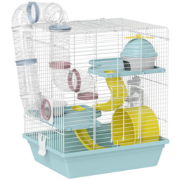 PawHut 3-Level Hamster Cage with Exercise Wheel, Water Bottle, Food Bowl, for Dwarf Hamsters, 34.5 x 27.5 x 41 cm, Blue - thumbnail 1