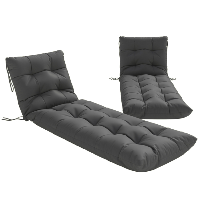Outsunny Sun Lounger Cushions Only, Garden Lounge Chair Cushions Set of 2, Sunbed Replacement Pads with 4 Ties, Dark Grey - image 1