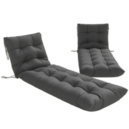 Outsunny Sun Lounger Cushions Only, Garden Lounge Chair Cushions Set of 2, Sunbed Replacement Pads with 4 Ties, Dark Grey - thumbnail 1