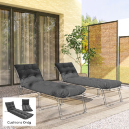 Outsunny Sun Lounger Cushions Only, Garden Lounge Chair Cushions Set of 2, Sunbed Replacement Pads with 4 Ties, Dark Grey - thumbnail 2
