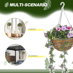 HOMCOM Set of 2 Decorative Artificial Plants, Faux Silk Azalea Flowers in Hanging Baskets, Fake Plants for Home Indoor Outdoor Decor, Pink and White - thumbnail 5