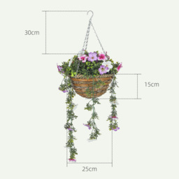 HOMCOM Set of 2 Decorative Artificial Plants, Faux Silk Azalea Flowers in Hanging Baskets, Fake Plants for Home Indoor Outdoor Decor, Pink and White - thumbnail 3