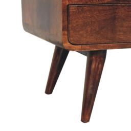Solid Mango Wood Curved Media Unit with 2 Drawers and Open Shelf, Eco-Conscious TV Unit with Lemon Scent, 35L x 90W x 47H cm, Brown - Aosom UK - thumbnail 6