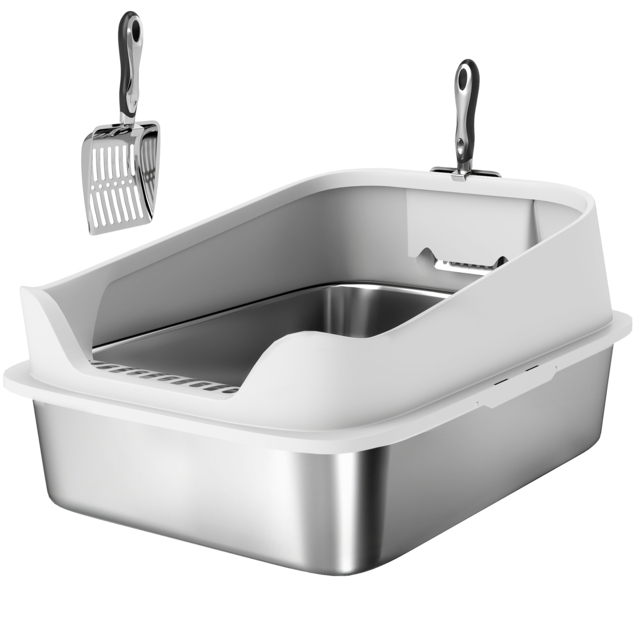 PawHut XL Stainless Steel Cat Litter Box with High Sides, Metal Scoop, 60 x 40 x 30 cm - image 1