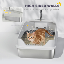 PawHut XL Stainless Steel Cat Litter Box with High Sides, Metal Scoop, 60 x 40 x 30 cm - thumbnail 6