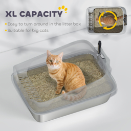 PawHut XL Stainless Steel Cat Litter Box with High Sides, Metal Scoop, 60 x 40 x 30 cm - thumbnail 5