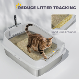 PawHut XL Stainless Steel Cat Litter Box with High Sides, Metal Scoop, 60 x 40 x 30 cm - thumbnail 7