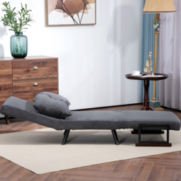 HOMCOM 4-in-1 Velvet-Feel Single Chair Bed, with Pillow - Charcoal Grey - Aosom UK - thumbnail 7