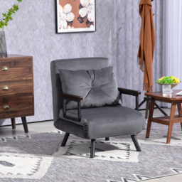 HOMCOM 4-in-1 Velvet-Feel Single Chair Bed, with Pillow - Charcoal Grey - Aosom UK - thumbnail 2