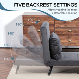 HOMCOM 4-in-1 Velvet-Feel Single Chair Bed, with Pillow - Charcoal Grey - Aosom UK - thumbnail 5
