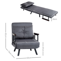HOMCOM 4-in-1 Velvet-Feel Single Chair Bed, with Pillow - Charcoal Grey - Aosom UK - thumbnail 3