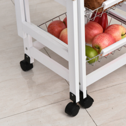 HOMCOM Drop-Leaf Kitchen Trolley w/ 3 Baskets Drawer Surface Top 6 Wheels Rolling Storage Unit Kitchen Home Dining Cart White Oak Tone - Aosom UK - thumbnail 9