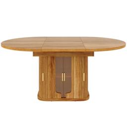 Extendable Dining Table with Hidden Storage and Glass Doors, Round Kitchen Table for 6 People, 118-158L x 118W x 77H cm, Walnut - Aosom UK - thumbnail 2
