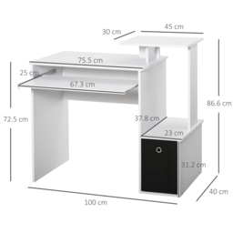 HOMCOM Compact Small Computer PC Desk with Sliding Keyboard Tray Storage Drawer Shelf Home Office Workstation Gaming Study White - Aosom UK - thumbnail 3