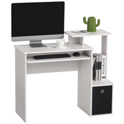 HOMCOM Compact Small Computer PC Desk with Sliding Keyboard Tray Storage Drawer Shelf Home Office Workstation Gaming Study White - Aosom UK