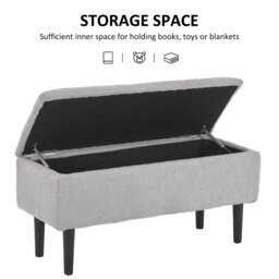 "HOMCOM 15"" Modern Ottoman Storage Box with Wooden Legs, 47L Storage Ottoman Holds up to 120KG, for Living Room, Bedroom, Grey" - thumbnail 4