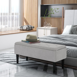 "HOMCOM 15"" Modern Ottoman Storage Box with Wooden Legs, 47L Storage Ottoman Holds up to 120KG, for Living Room, Bedroom, Grey" - thumbnail 2