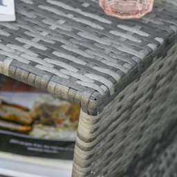 Outsunny Outdoor Patio Rattan Wicker Coffee Table Bistro Side Table w/ Umbrella Hole and Storage Space, Grey - thumbnail 9