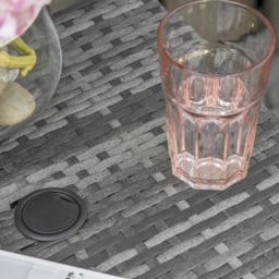 Outsunny Outdoor Patio Rattan Wicker Coffee Table Bistro Side Table w/ Umbrella Hole and Storage Space, Grey - thumbnail 8