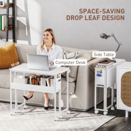 HOMCOM 80 cm Drop Leaf Writing Work Desk - White - thumbnail 4