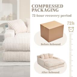 Oversized Chaise Longue Sofa with 3 Throw Cushions and Wide Armrests, Chair with Shredded Memory Foam Seat, 155L x 125W x 63H cm, Beige - Aosom UK - thumbnail 9