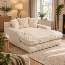 Oversized Chaise Longue Sofa with 3 Throw Cushions and Wide Armrests, Chair with Shredded Memory Foam Seat, 155L x 125W x 63H cm, Beige - Aosom UK