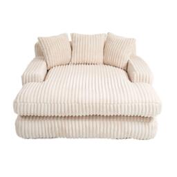 Oversized Chaise Longue Sofa with 3 Throw Cushions and Wide Armrests, Chair with Shredded Memory Foam Seat, 155L x 125W x 63H cm, Beige - Aosom UK - thumbnail 2