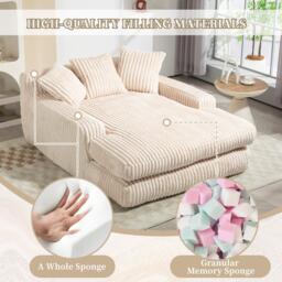 Oversized Chaise Longue Sofa with 3 Throw Cushions and Wide Armrests, Chair with Shredded Memory Foam Seat, 155L x 125W x 63H cm, Beige - Aosom UK - thumbnail 4
