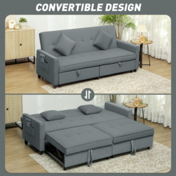 HOMCOM 3 Seater Velvet Sofa Bed, Convertible Click-Clack Couch with Adjustable Backrest, Small Double Sleeper Sofa for Living Room & Guests, Grey - Aosom UK - thumbnail 4