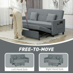 HOMCOM 3 Seater Velvet Sofa Bed, Convertible Click-Clack Couch with Adjustable Backrest, Small Double Sleeper Sofa for Living Room & Guests, Grey - Aosom UK - thumbnail 5