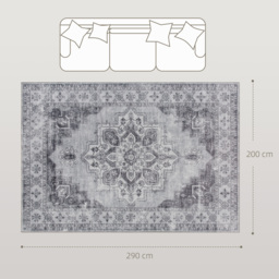 HOMCOM Vintage Area Rug, Non-Slip Washable Rug, Flannel Floor Carpet for Living Room, Bedroom, Dining Room, Home Office, 290 x 200 cm, Grey - thumbnail 3
