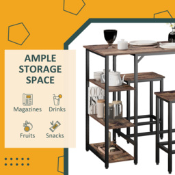 HOMCOM Bar Table and Stools w/ 2 Stools & Side Shelf, Dining Table Set w/ Industrial Bar Height, Coffee Table for Kitchen, Dinette - Aosom UK - thumbnail 7