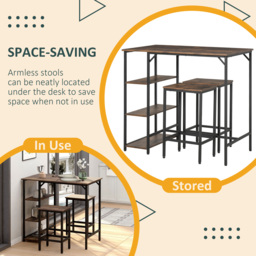 HOMCOM Bar Table and Stools w/ 2 Stools & Side Shelf, Dining Table Set w/ Industrial Bar Height, Coffee Table for Kitchen, Dinette - Aosom UK - thumbnail 4