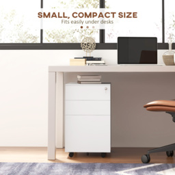 Vinsetto 3 Drawer Small Filing Cabinet w/ Lock & Pencil Tray, Steel Mobile File Cabinet w/ Adjustable Hanging Bar for Office Storage, White - Aosom UK - thumbnail 8